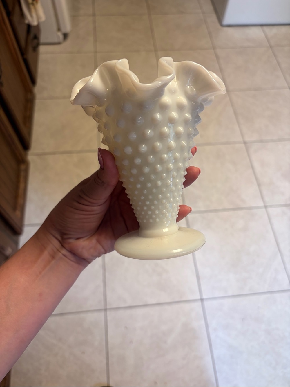 Fenton Milk Glass Hobnail Vase - Cream Decorative Accent
